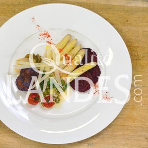 Recette de Salade d’Asperge des Sables des Landes IGP, ravioles ricotta/citron vert, crème coco/passion et parmesan