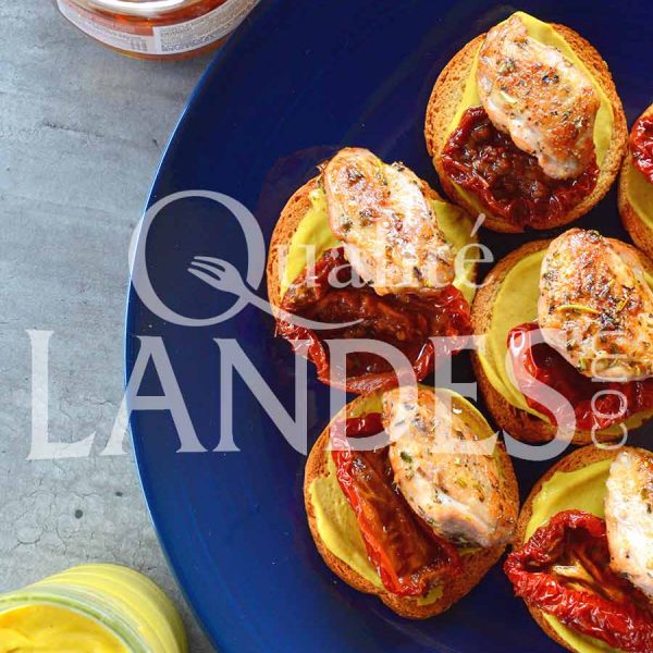 Recette de Tapas de filets de Cailles Fermières des Landes, tomates confites et moutarde