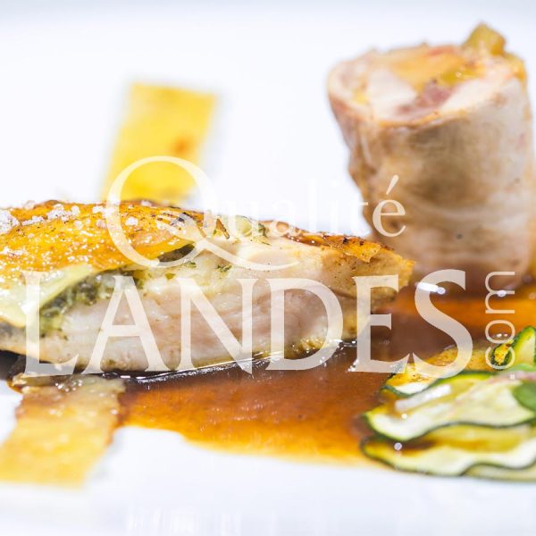 Recette de Volailles Fermières des Landes en 2 façons, pomme Darphin et rosace de courgettes et échalotes